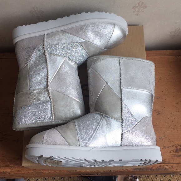 Ugg Classic Glitter Patchwork Boots Silver NEW - Picture 7 of 8